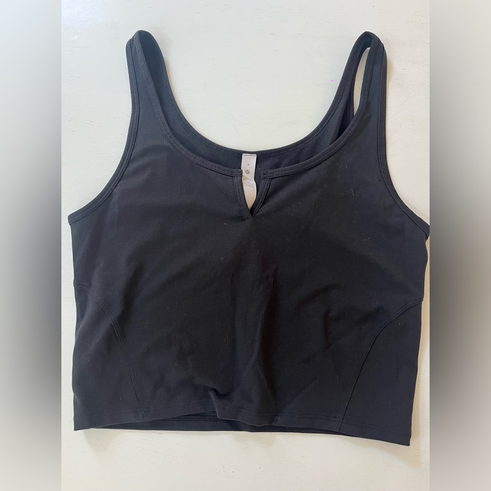 Lululemon Black cropped tank scoop neck with V neck cut